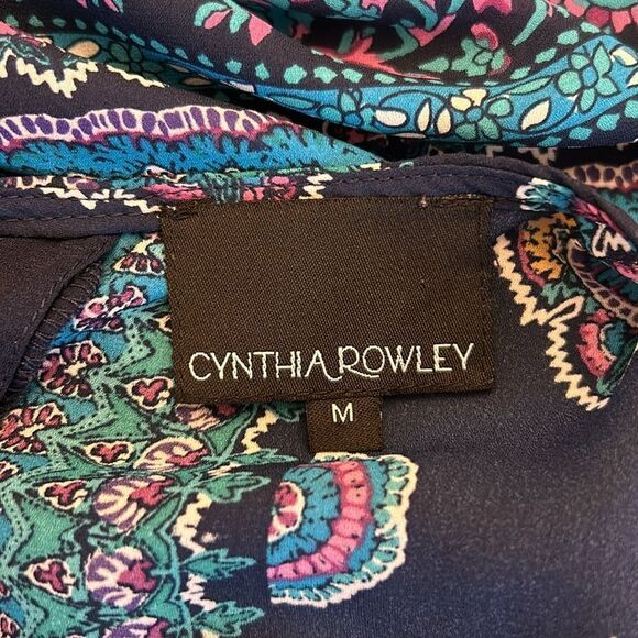 Cynthia Rowley blue purple print button back sleeveless blouse Size M EUC - Picture 7 of 9